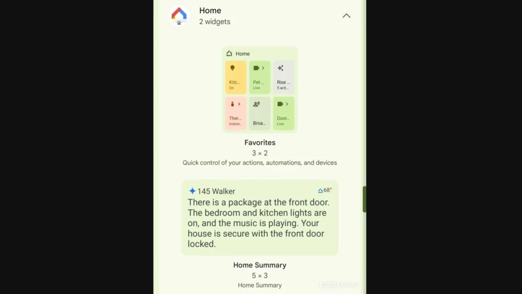 Imagem novo widget Google Smart Home