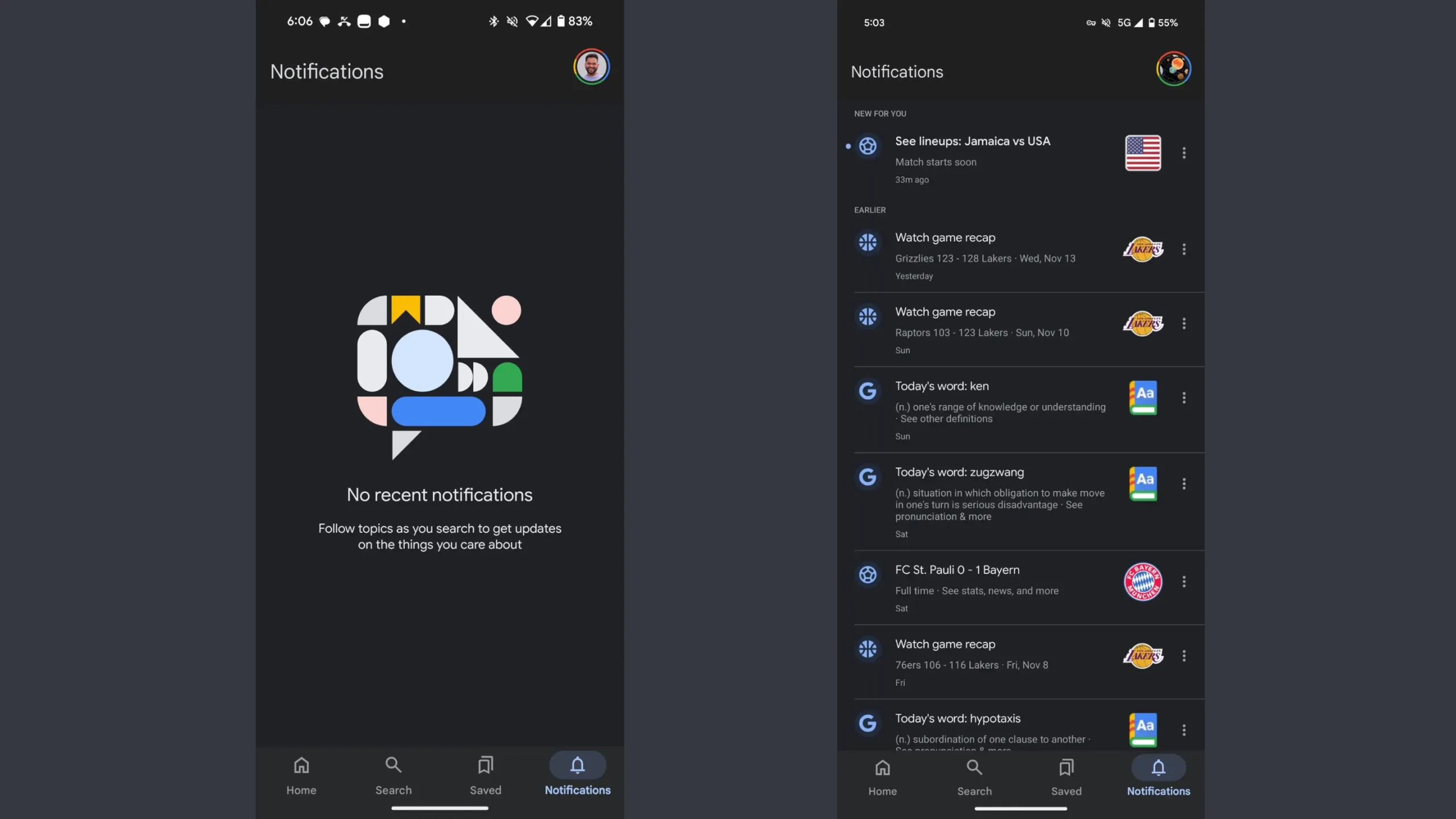 Google app adiciona aba de notificações no Android 2 Imagem com Google app e a nova aba de notificações