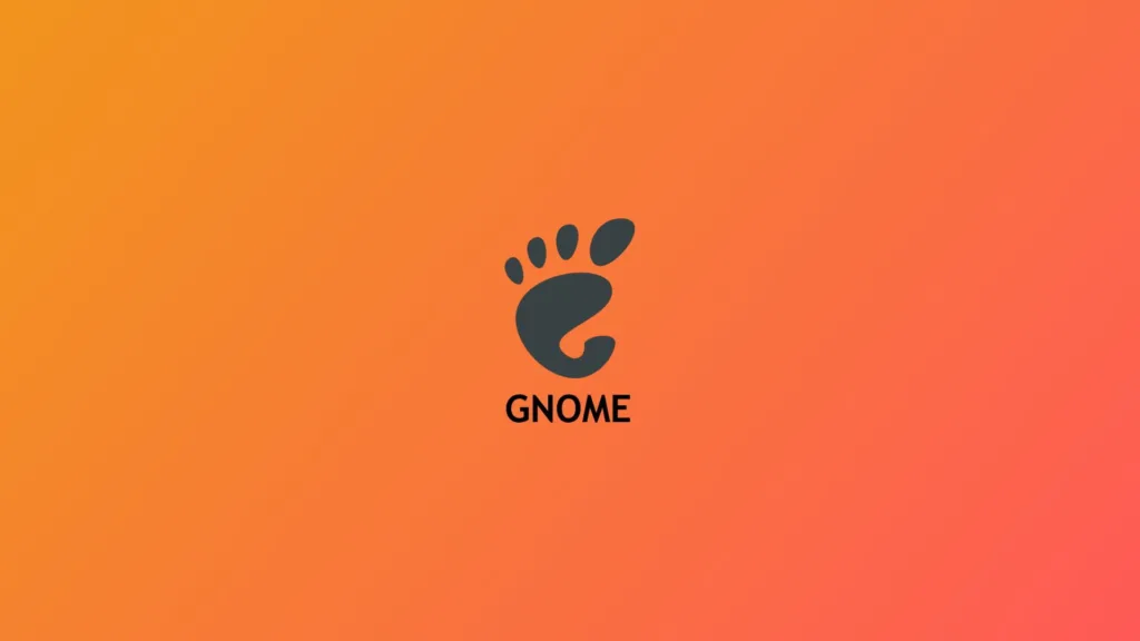 Logo do GNOME com um fundo laranja, mostrando a pata estilizada do mascote do GNOME e o nome GNOME embaixo