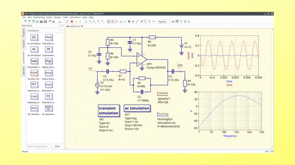 Imagem coma interface do Qucs-s