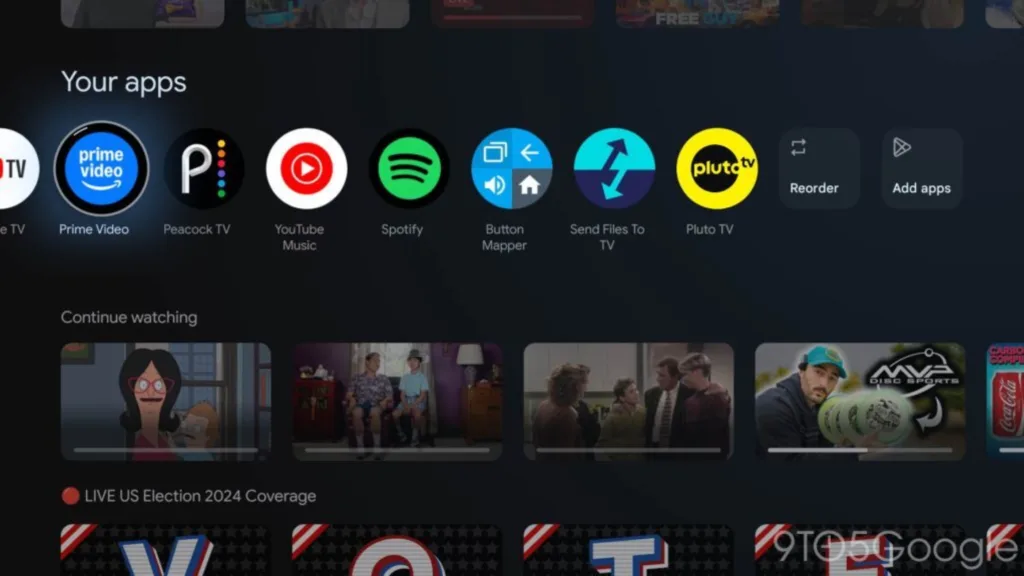 Imagem da interface de aplciativos do Google TV