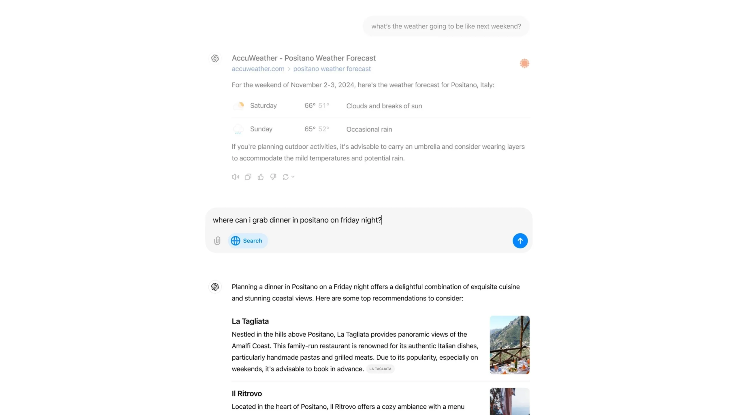 OpenAI pode desafiar o Google com navegador próprio 2 Exemplo de uma conversa com ChatGPT Search