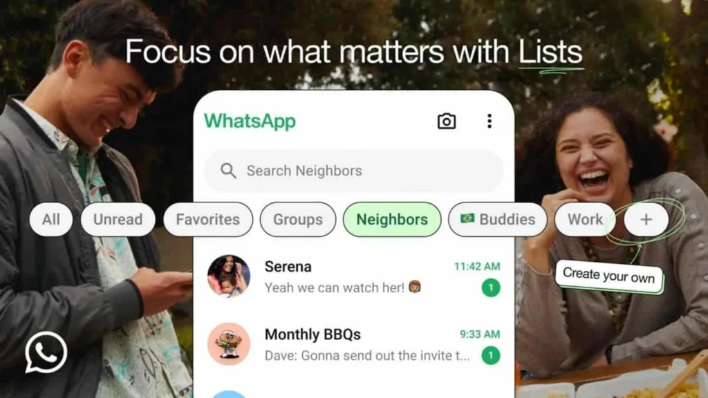 Listas personalizadas de chats do WhatsApp