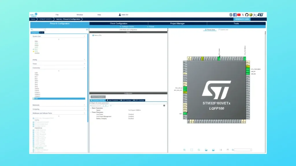 Imagem com a interface do STM32CubeMX