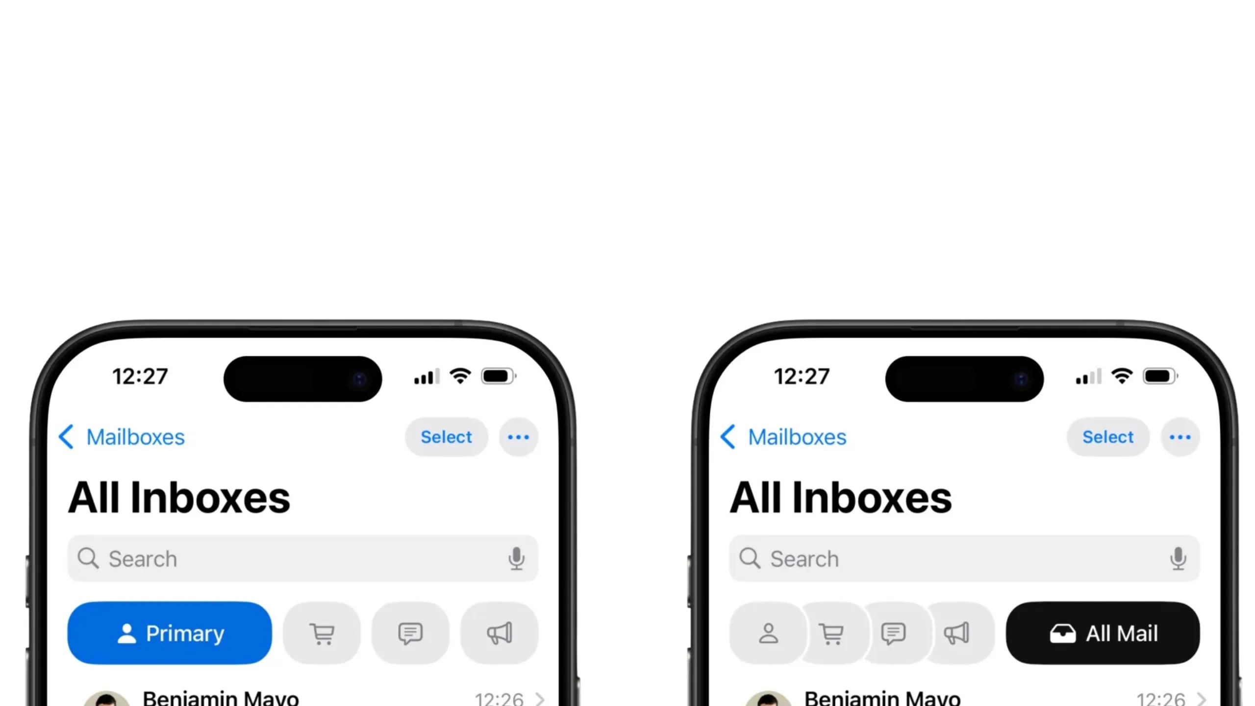Como reverter alterações no app Mail após a atualização do iOS 18.2 2 Alterações App Mail iOS 18.2