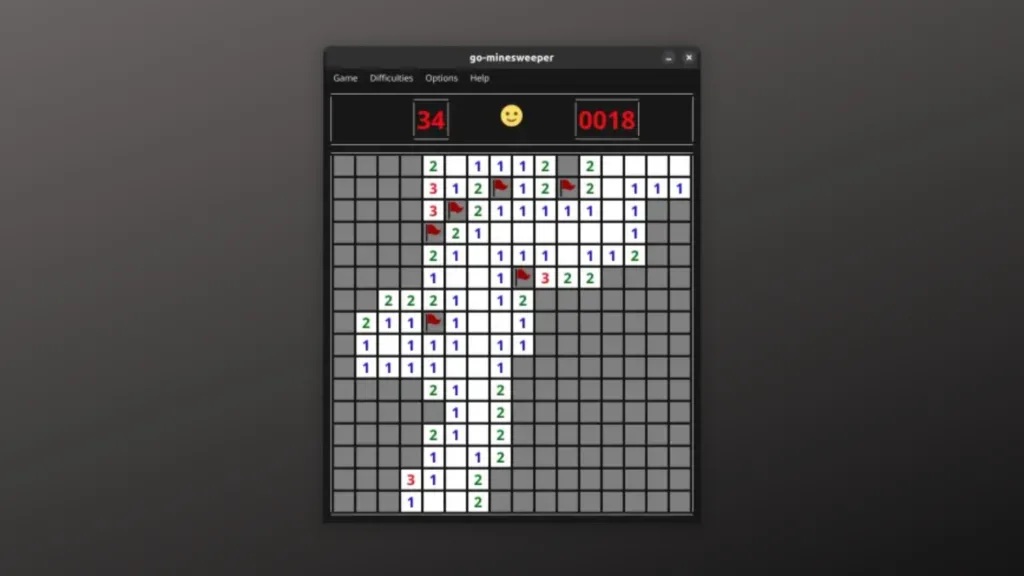 Imagem com a interface do Minesweeper