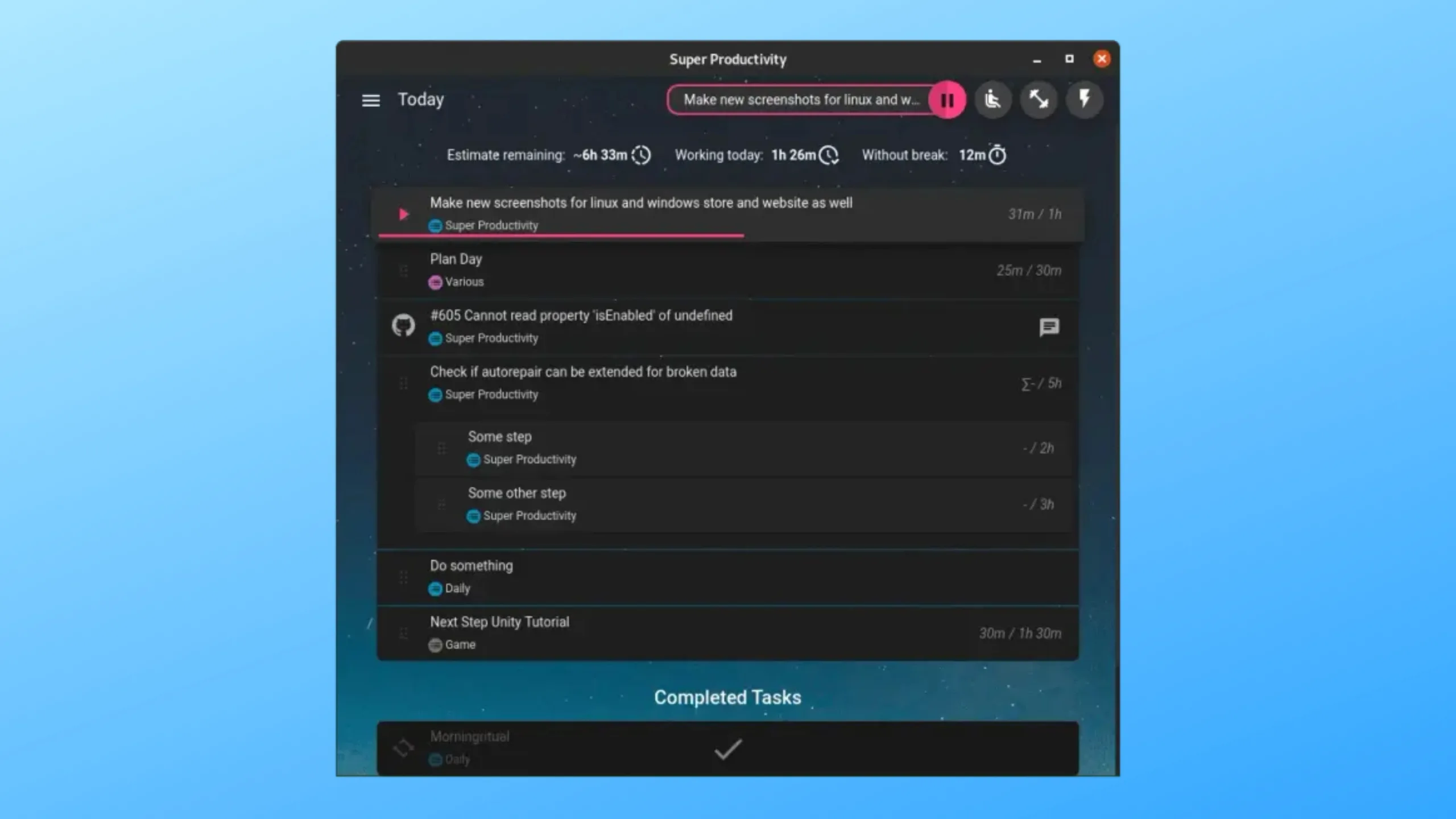 Instale o Super Productivity no Ubuntu, Fedora, Debian e outras distribuições Linux com Flatpak 2 Imagem com a interface do Super Productivity
