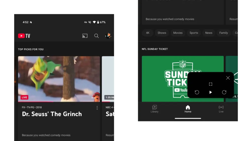 YouTube TV para Android ganha miniplayer PiP redimensionável