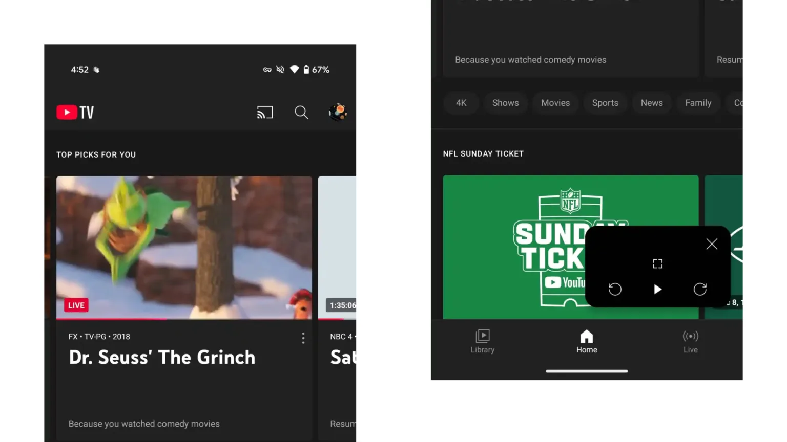 YouTube TV para Android ganha miniplayer PiP redimensionável 1 lTerdO2P youtube tv android novo miniplayer pip 2