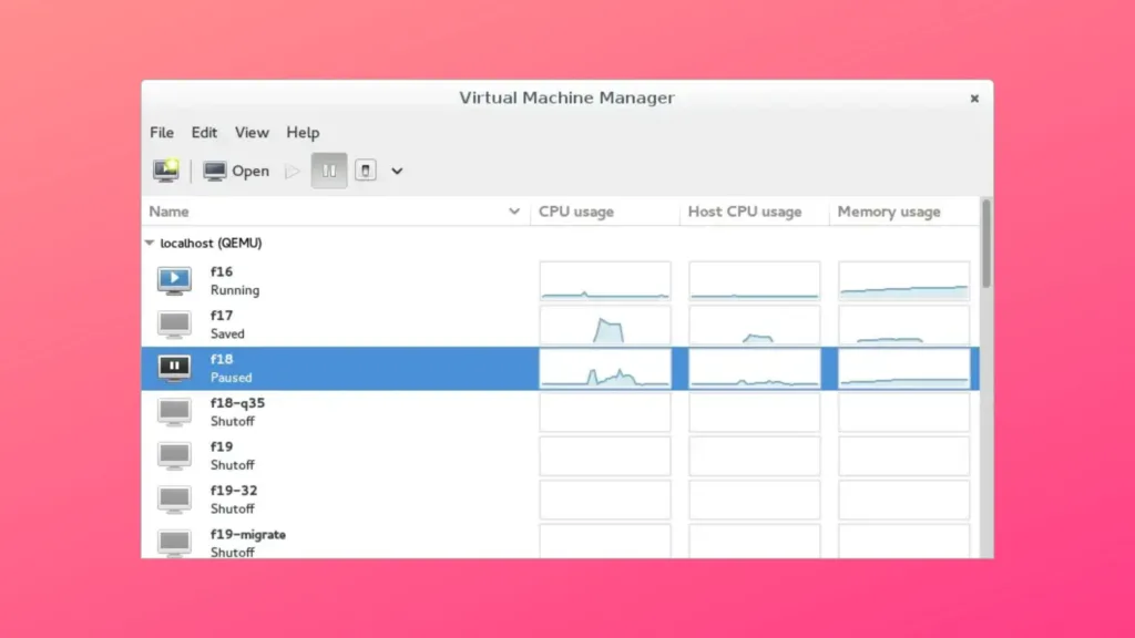 Imagem com a interface do Virtual Machine Manager