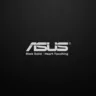 Logo da ASUS com o slogan 'Rock Solid, Heart Touching' sobre um fundo preto texturizado.