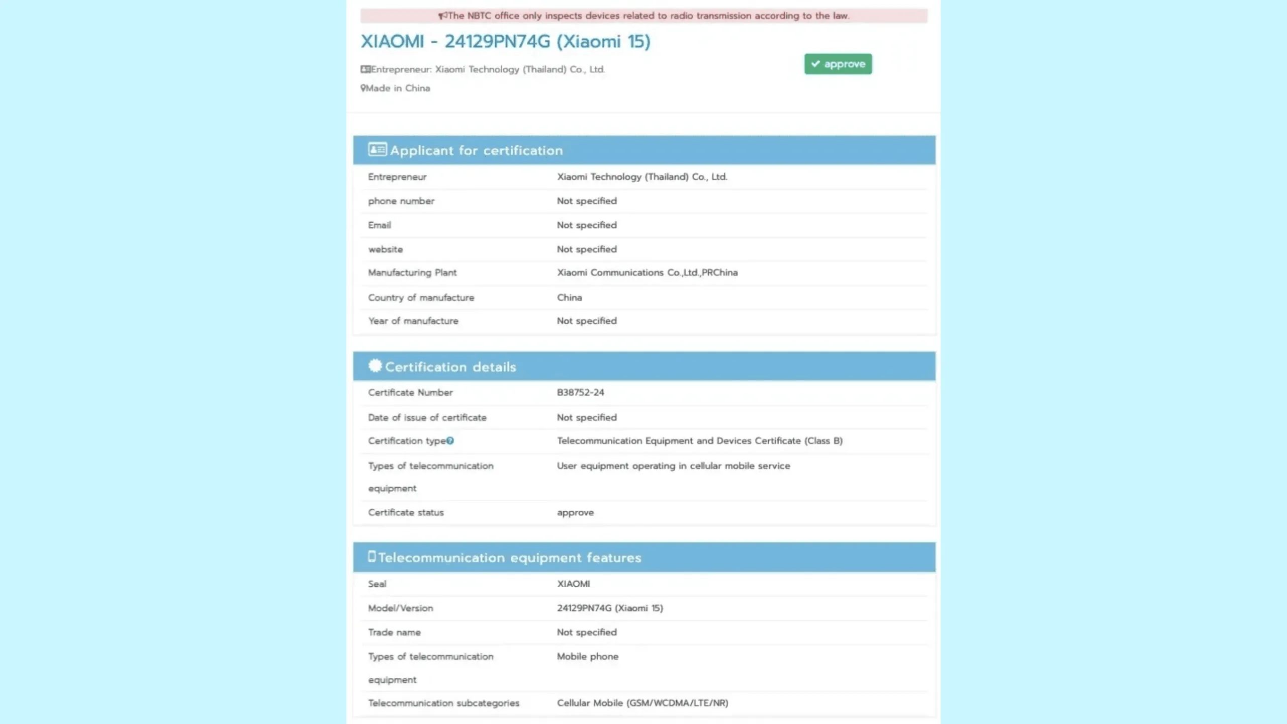 Xiaomi 15 recebe certificação global 2 Especificações Xiaomi 15