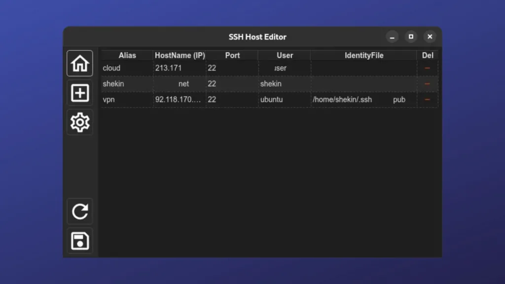 Imagem com a interface do SSH Host Editor