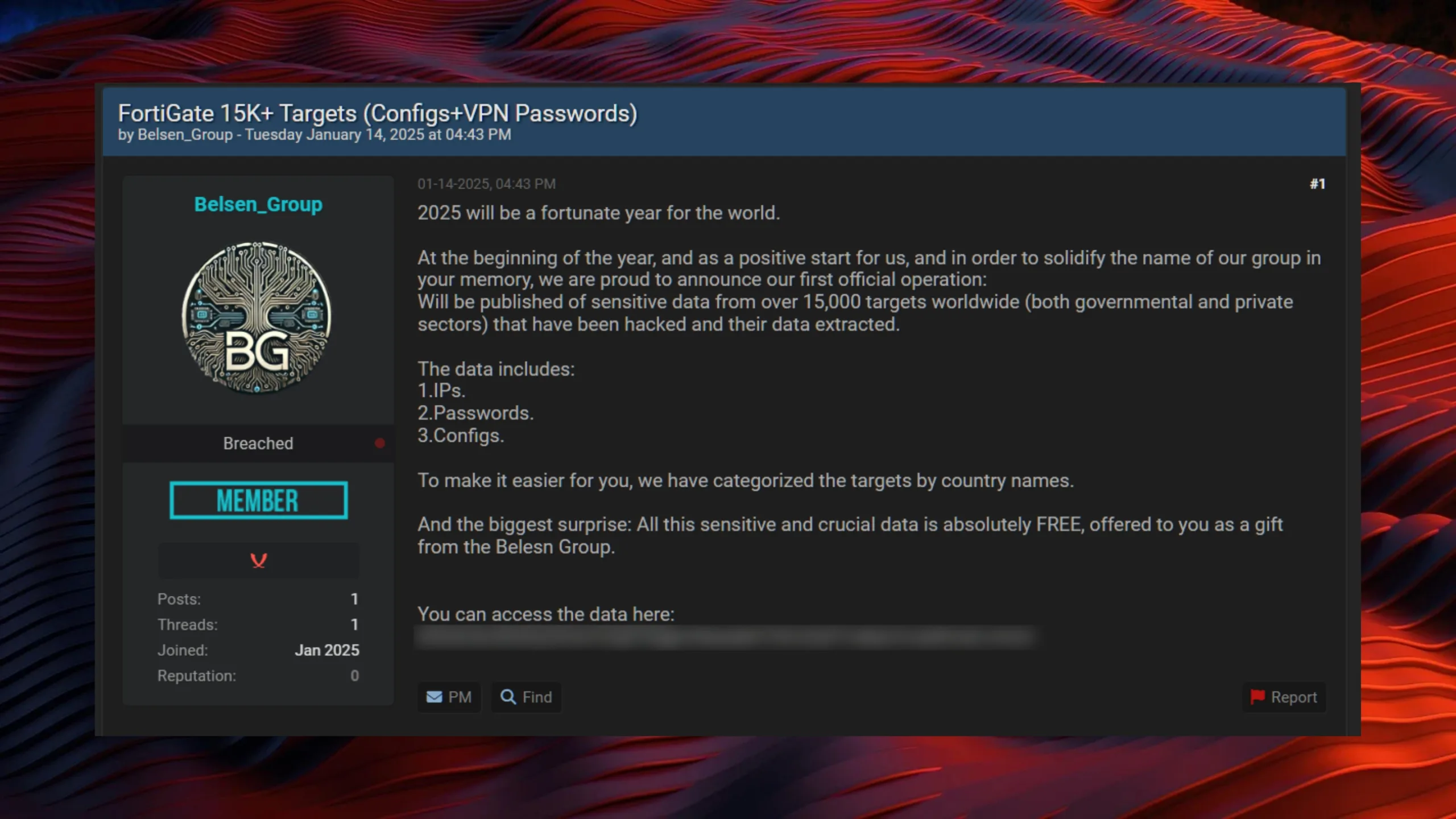 Hackers vazam credenciais VPN de dispositivos FortiGate 2 Post no fórum de hacking