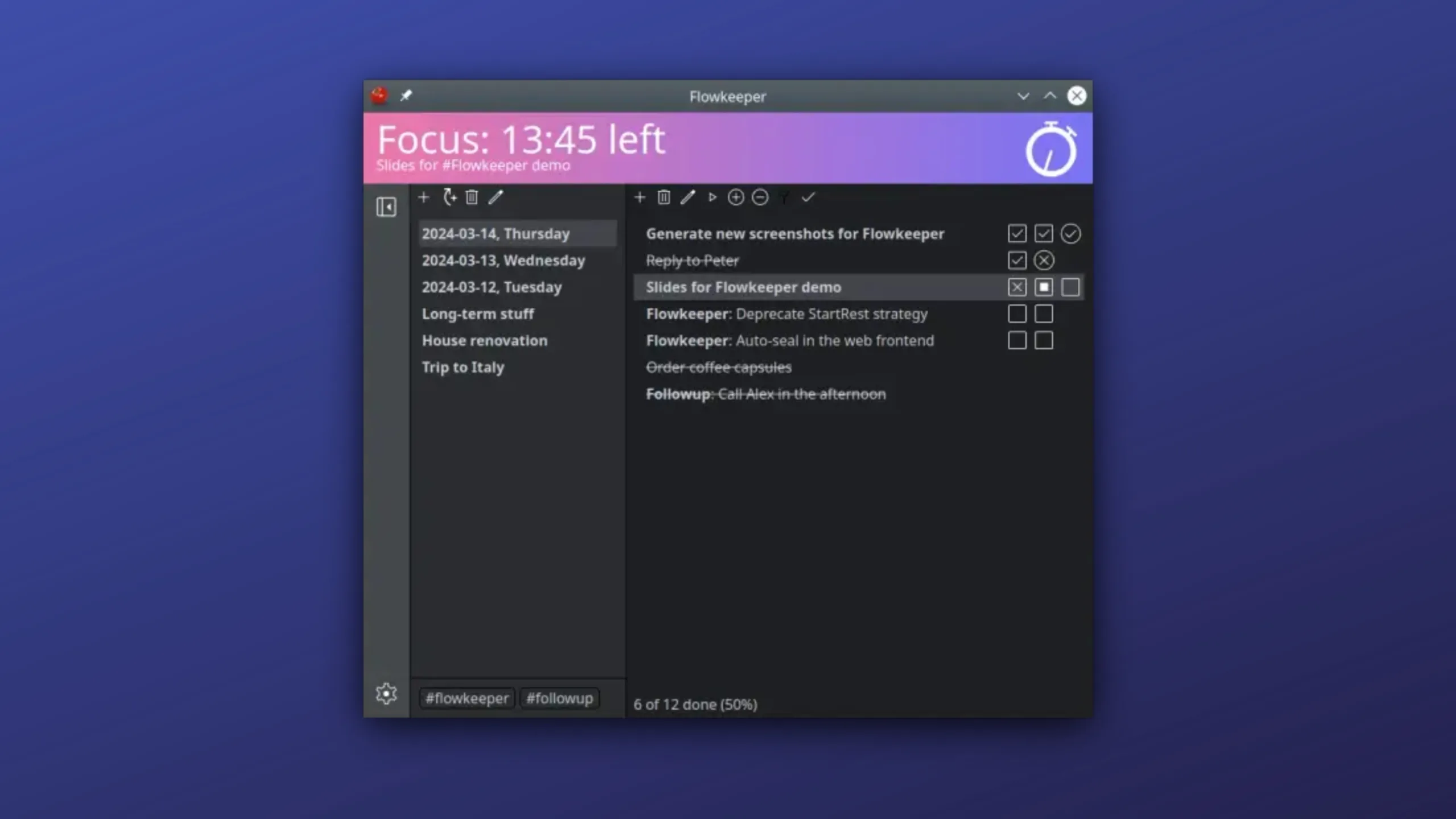 Instale o Flowkeeper no Ubuntu, Fedora, Debian e outras distribuições Linux com Flatpak 2 Imagem com a interface do Flowkeeper