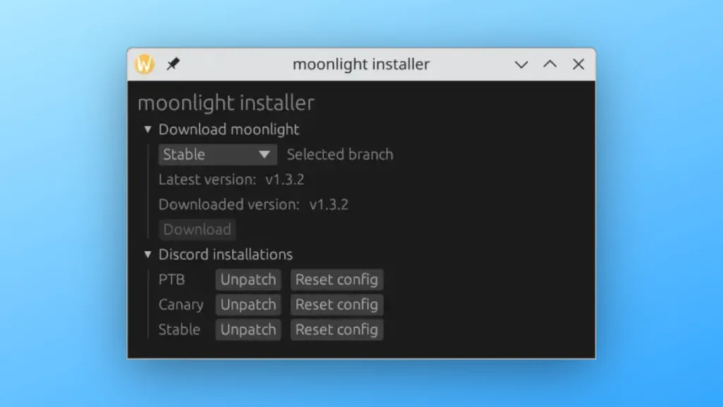 Imagem com a interface do Moonlight Installer