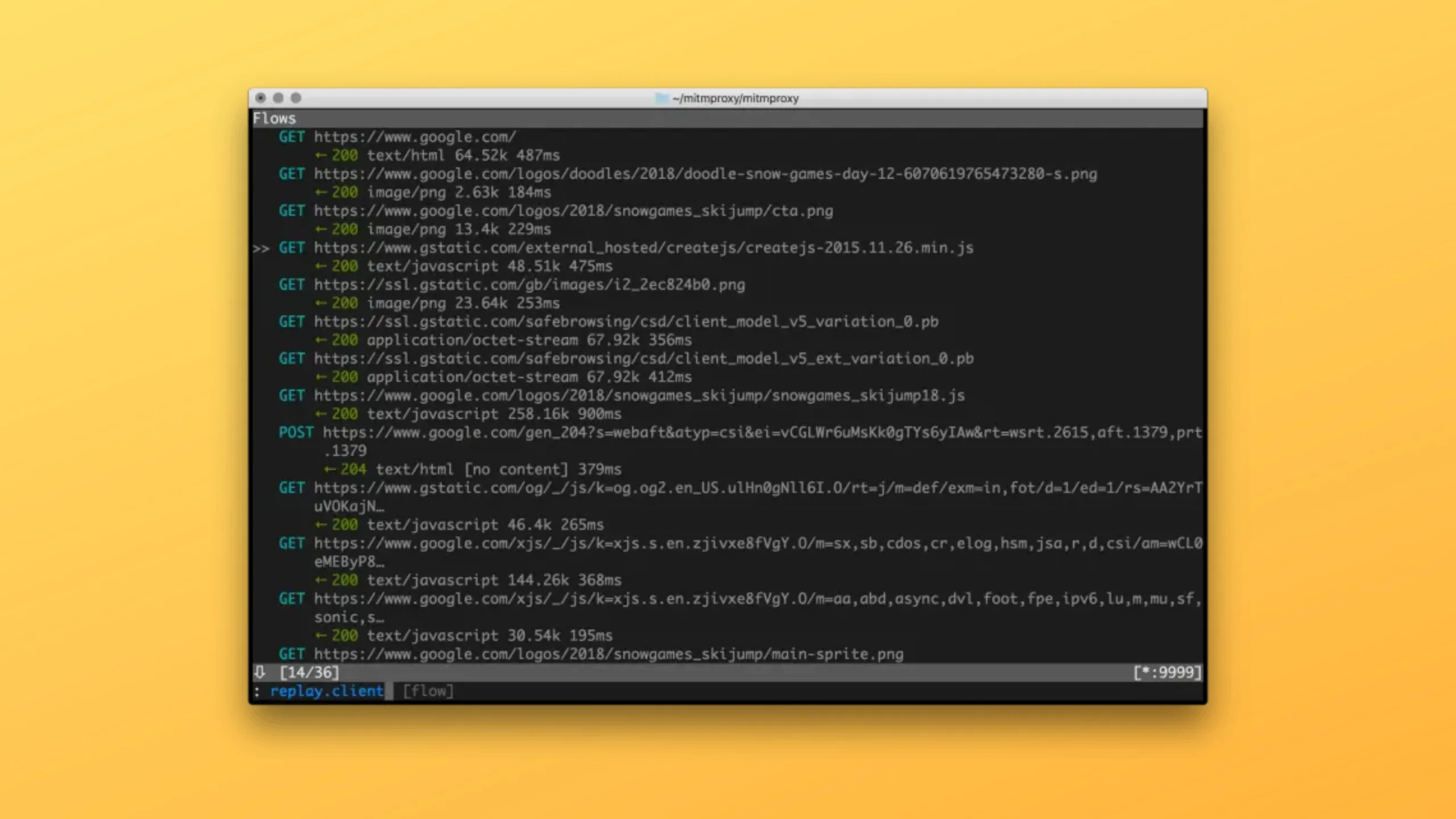 Instale o mitmproxy no Ubuntu, Fedora, Debian e outras distribuições Linux com Flatpak 2 Imagem com a interface do miumproxy