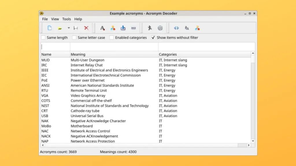 Imagem com a interface do Acronym Decoder