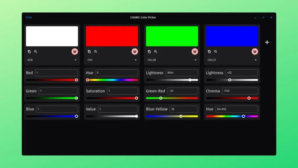 Imagem com a interface do Color Picker for COSMIC