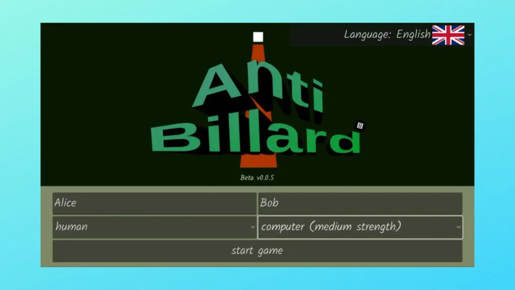 Imagem com a interface do AntiBillard