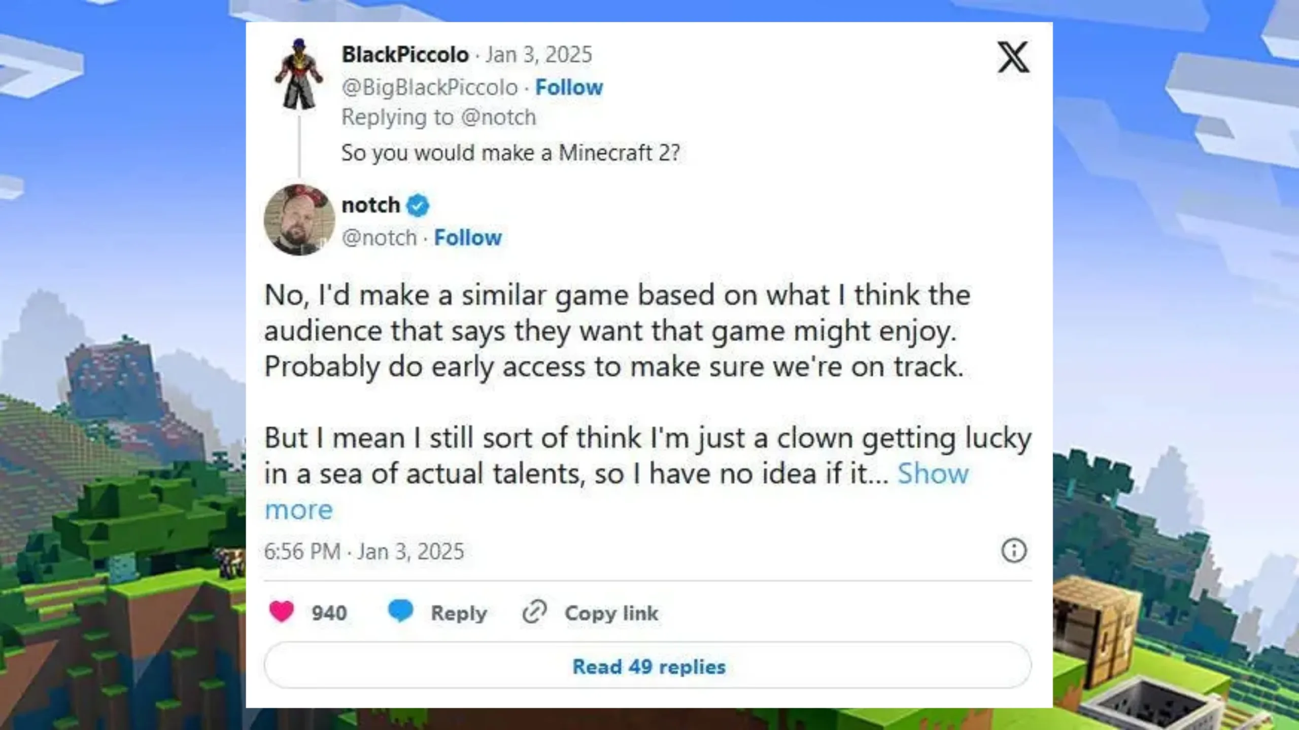 Notch sugere sucessor espiritual do Minecraft 1 Imagem Minecraft