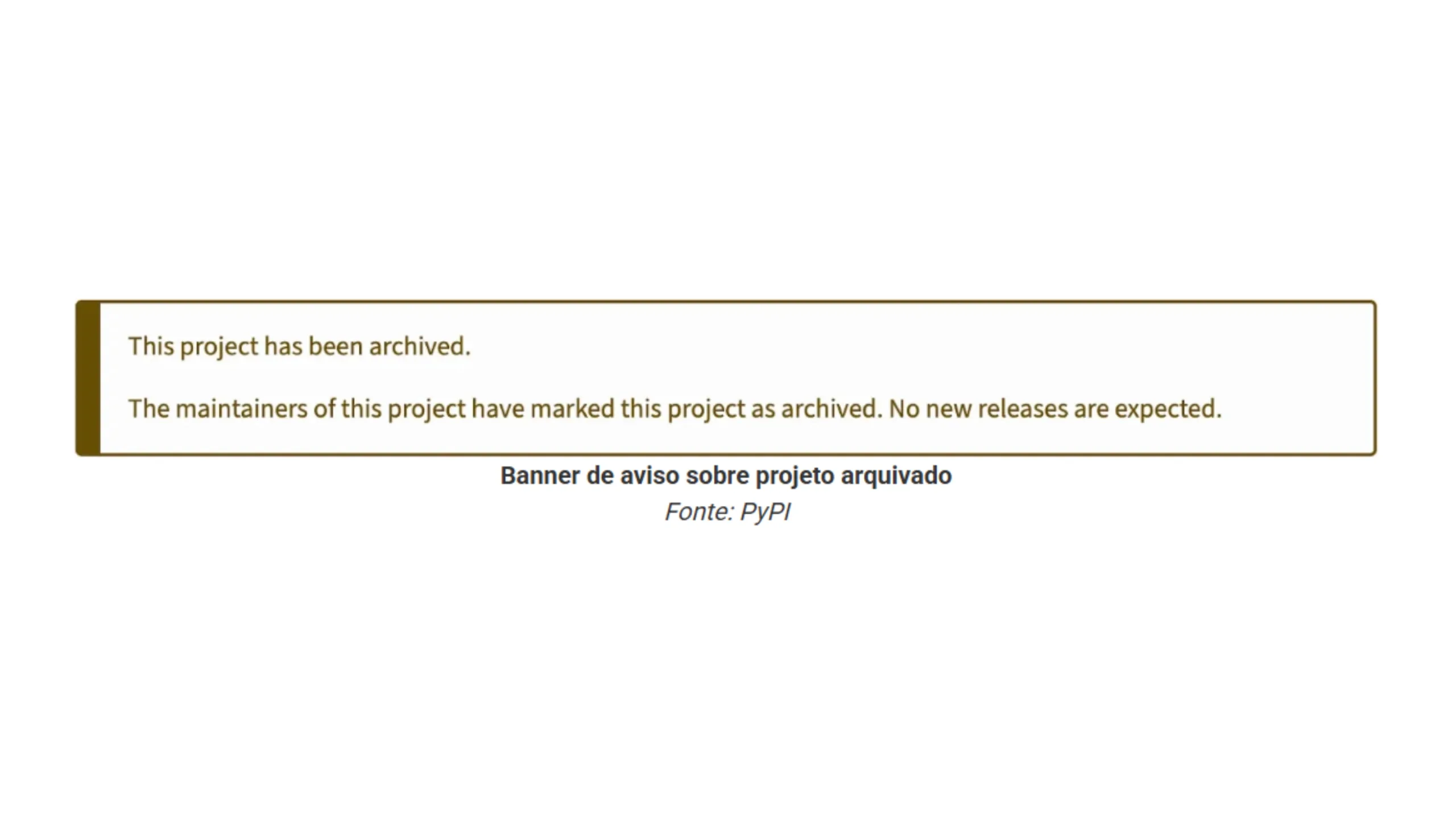PyPI lança sistema de arquivamento para evitar atualizações maliciosas 2 Banner de aviso sobre projeto arquivado