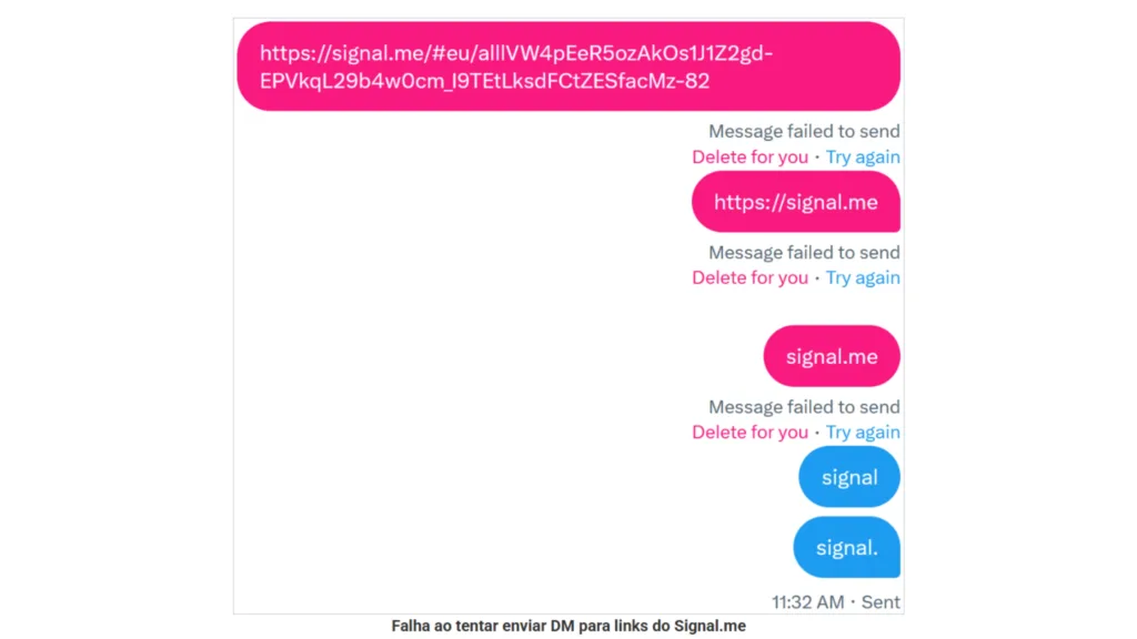 Bloqueio de links Signal no X