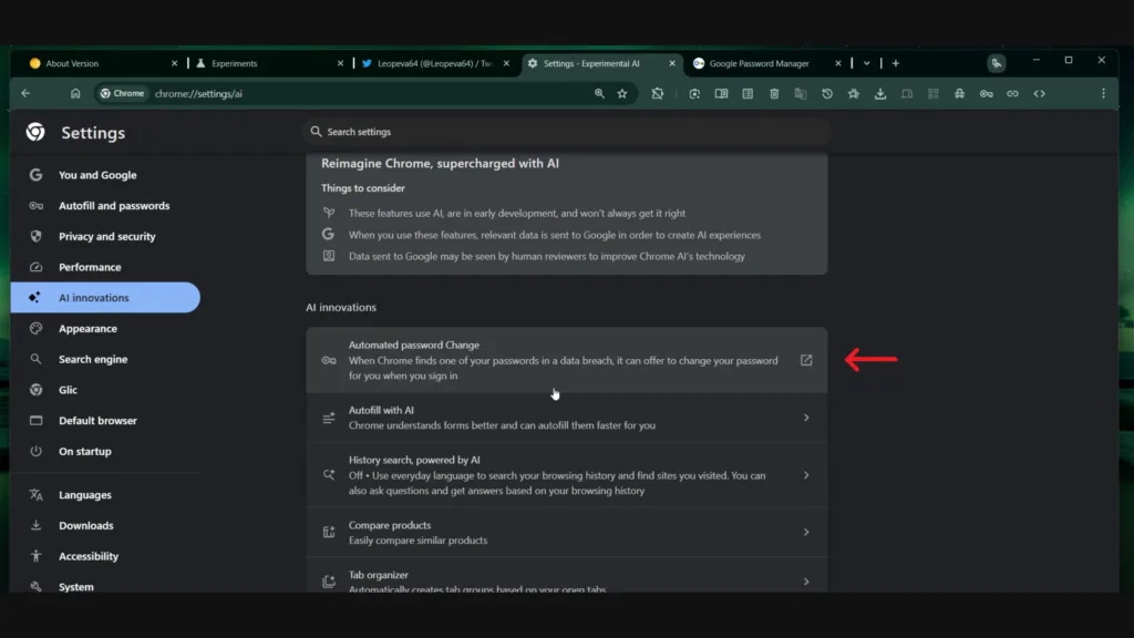 Chrome alteração de senhas