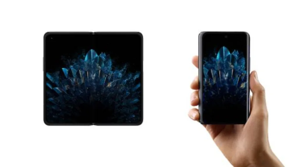 O Oppo Find N original com uma capa de 5,49” (18:9) e telas principais de 7,1” (0,93:1)