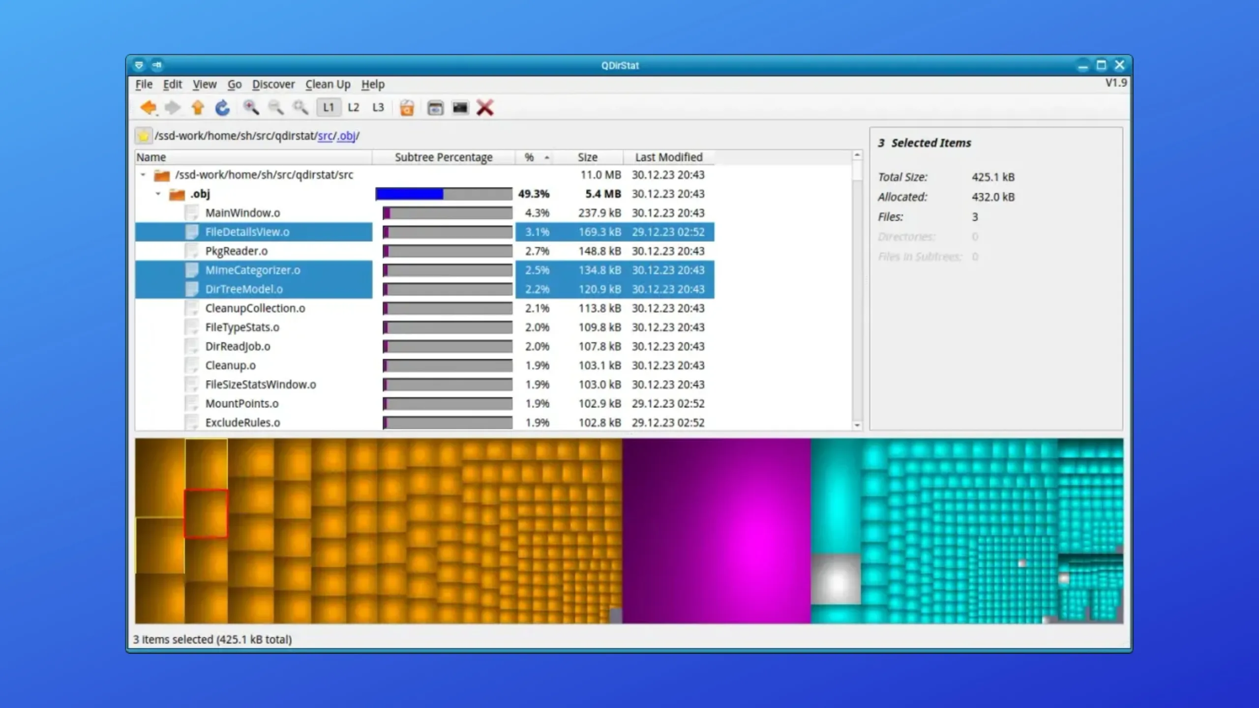 Instale o QDirStat no Ubuntu, Fedora, Debian e outras distribuições Linux com Flatpak 2 Imagem com a interface do qdirstat