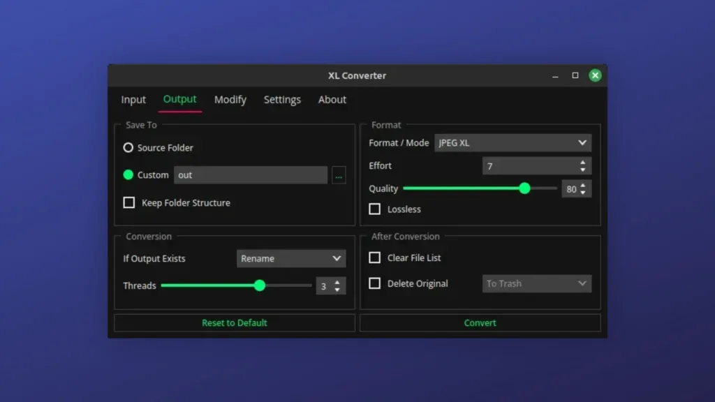 Imagem com a interface do XL Converter