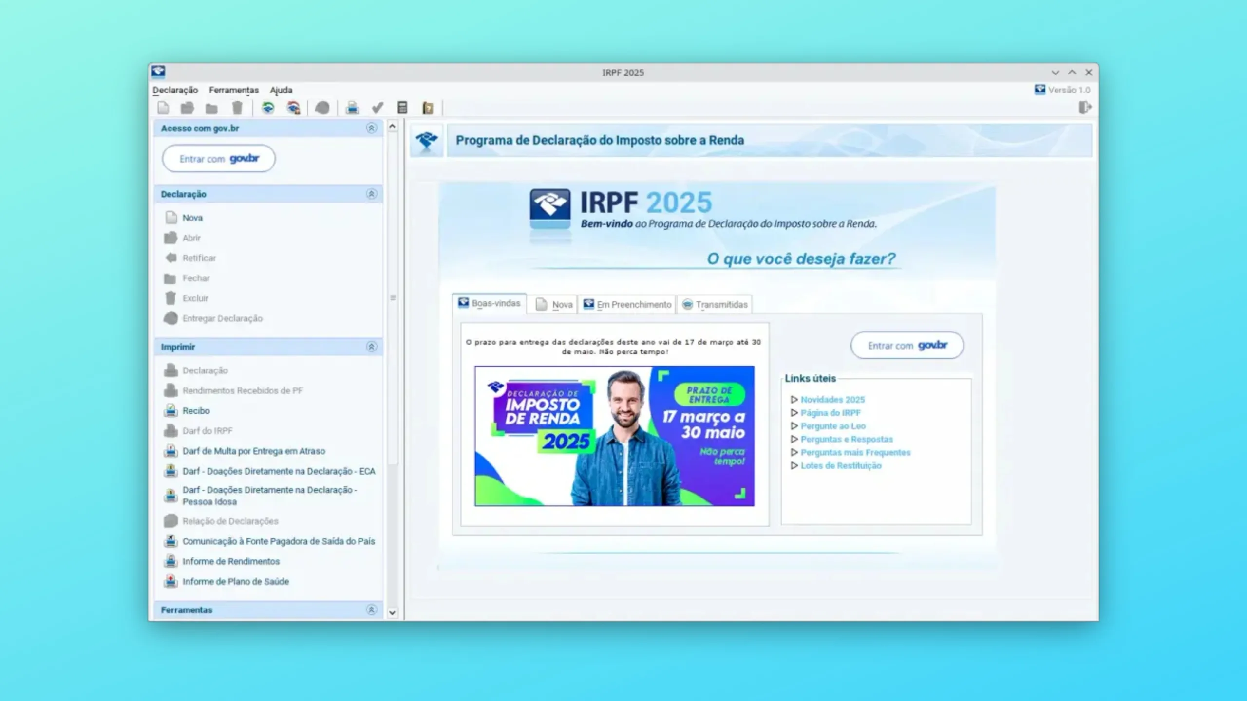 Imagem com a interface do IRPF 2025