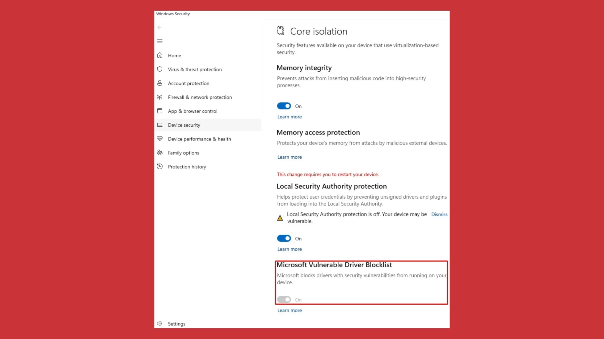 Gangues de ransomware exploram falha no Paragon Partition Manager em ataques BYOVD 2 Configuração do Windows para lista de bloqueio de drivers vulneráveis