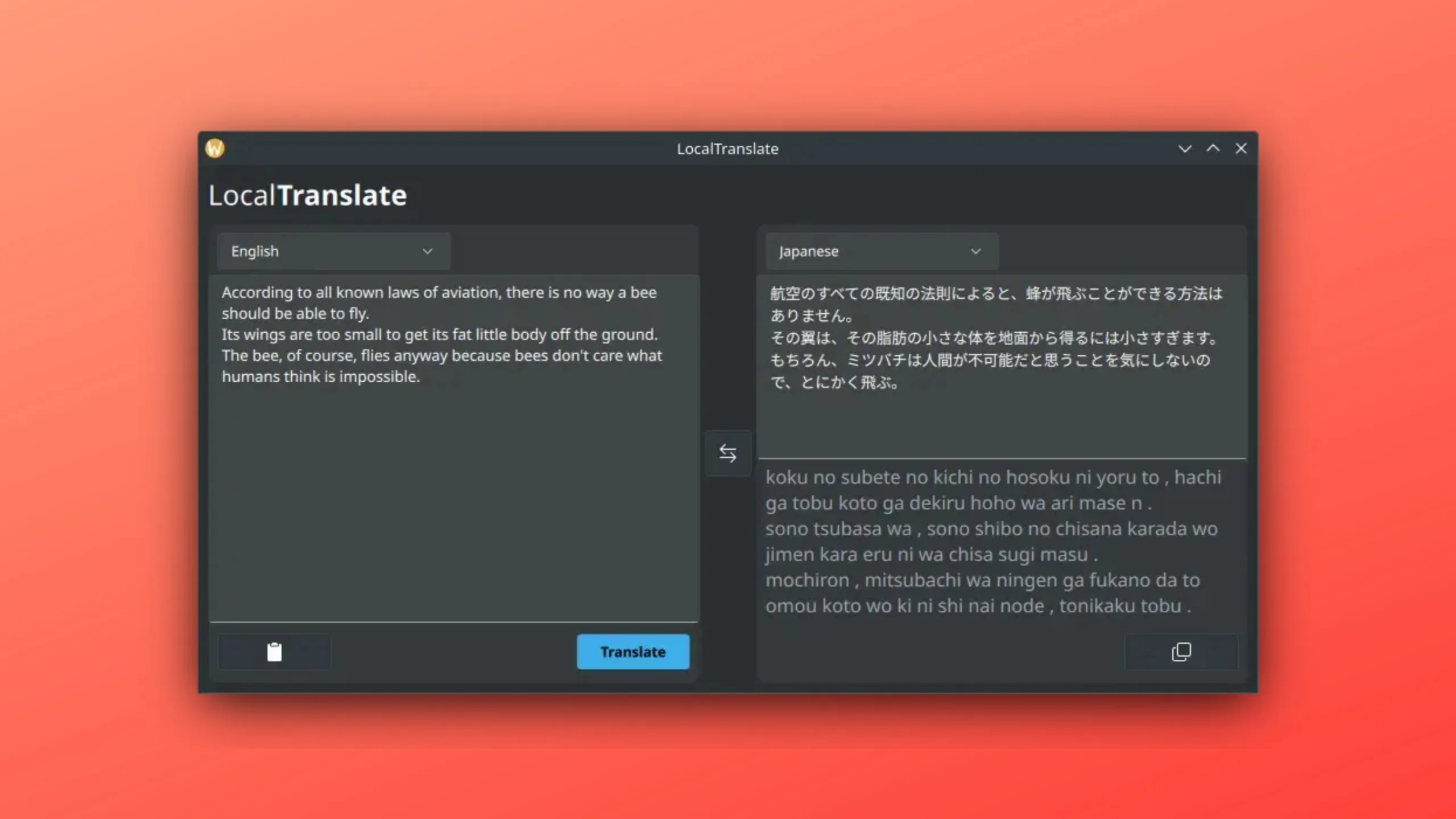 Imagem com a interface do LocalTranslate