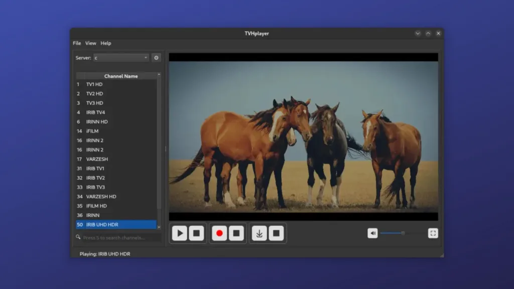 Imagem com a interface do TVHplayer