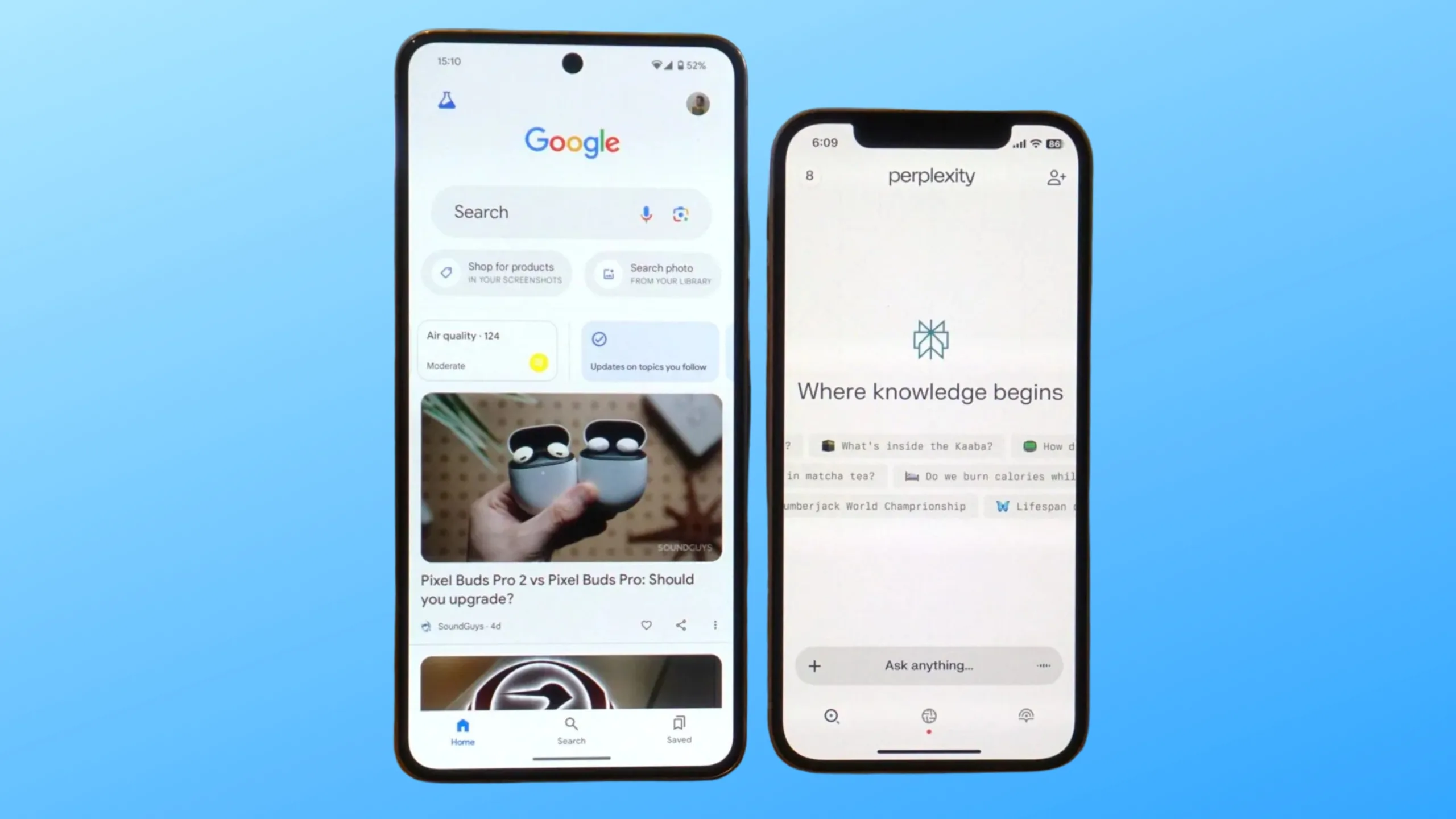 Usuários do Perplexity enfrentam troca automática para Gemini no Android 2 Imagem de smartphone Android e iPhone