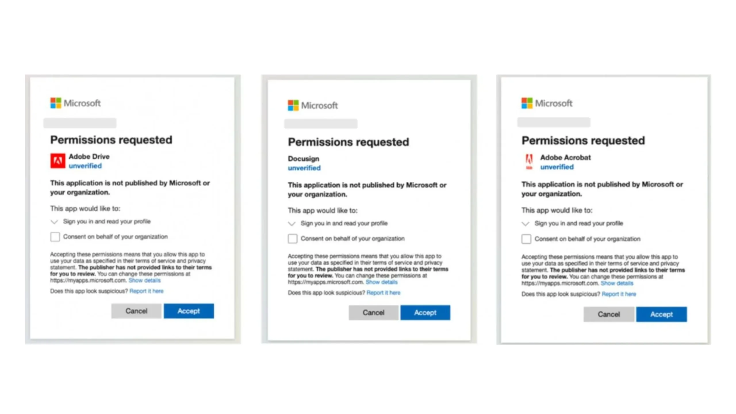Aplicativos falsos da Adobe e DocuSign visam contas do Microsoft 365 2 Aplicativos OAuth maliciosos