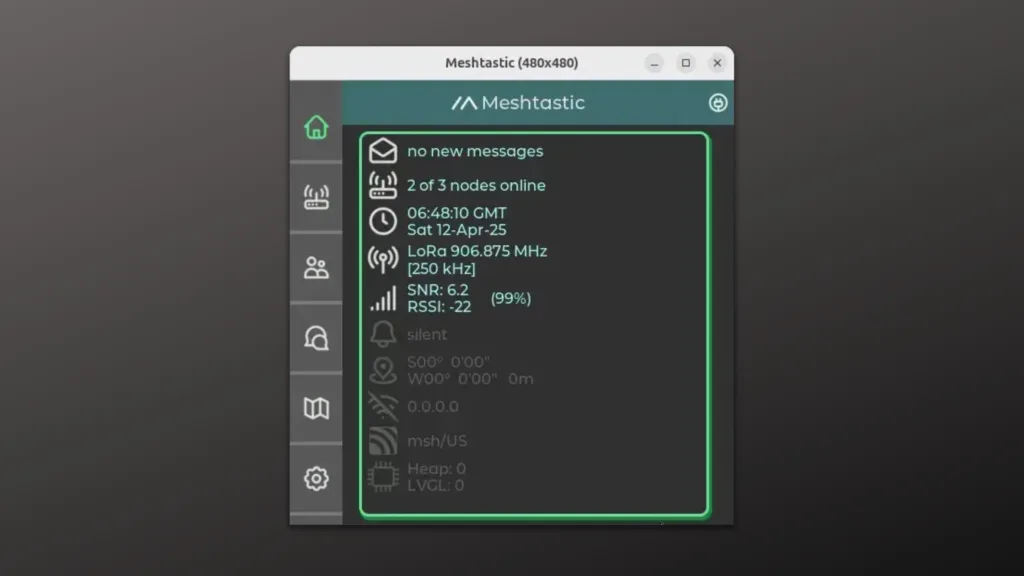 Imagem com a interface do Meshtastic