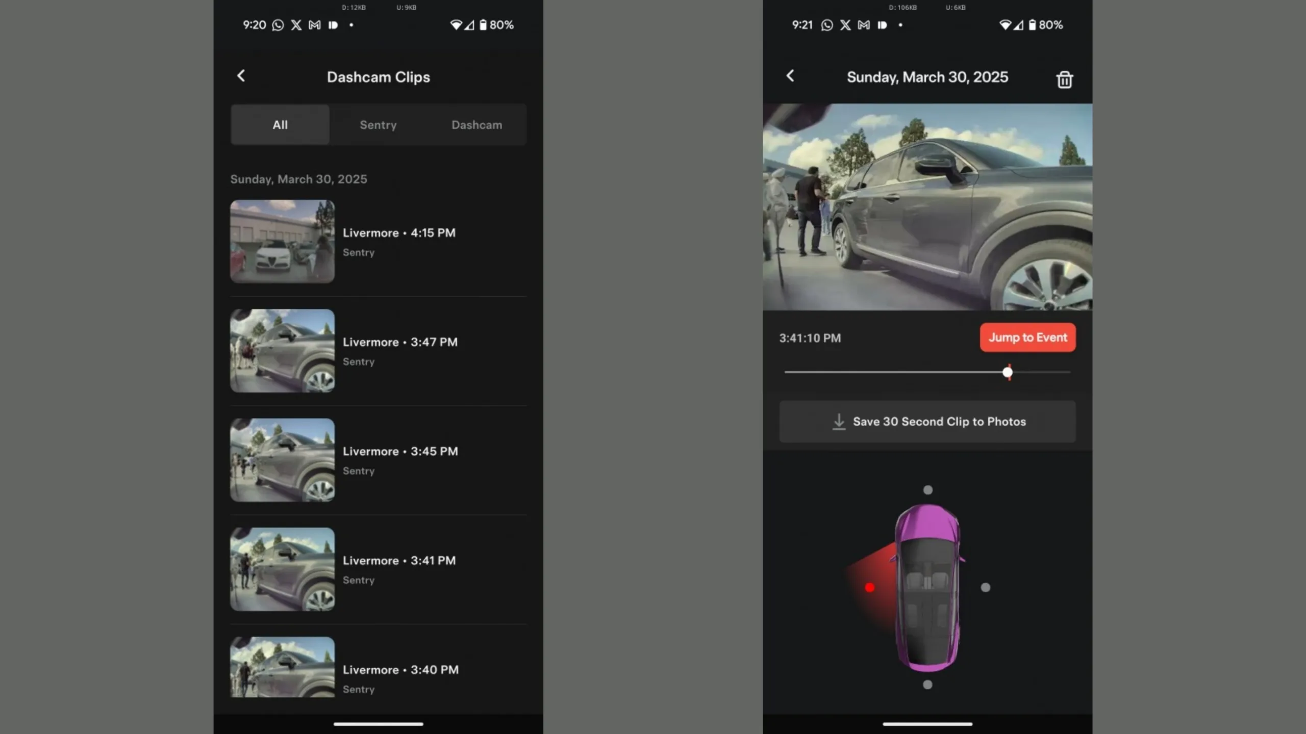 App Android da Tesla agora exibe gravações da dashcam 2 App Android Tesla