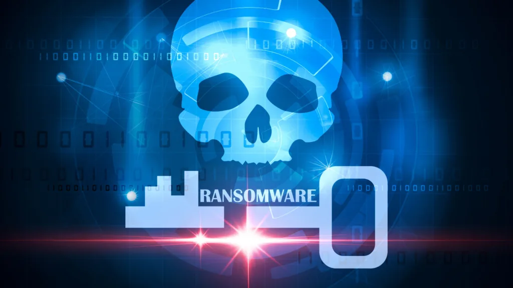 Imagem de caveira e chave representando o Ransomware