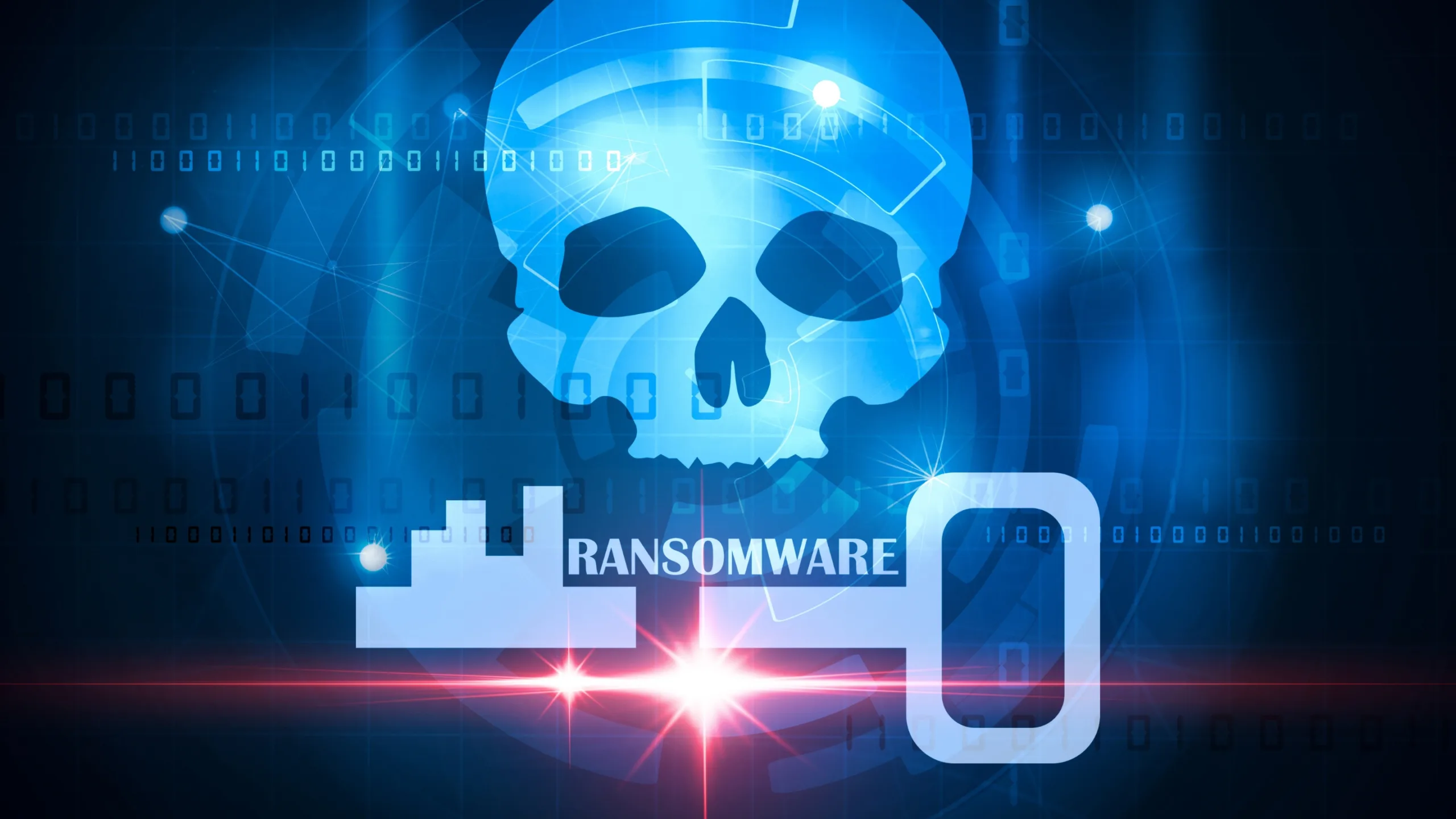 Imagem de caveira e chave representando o Ransomware
