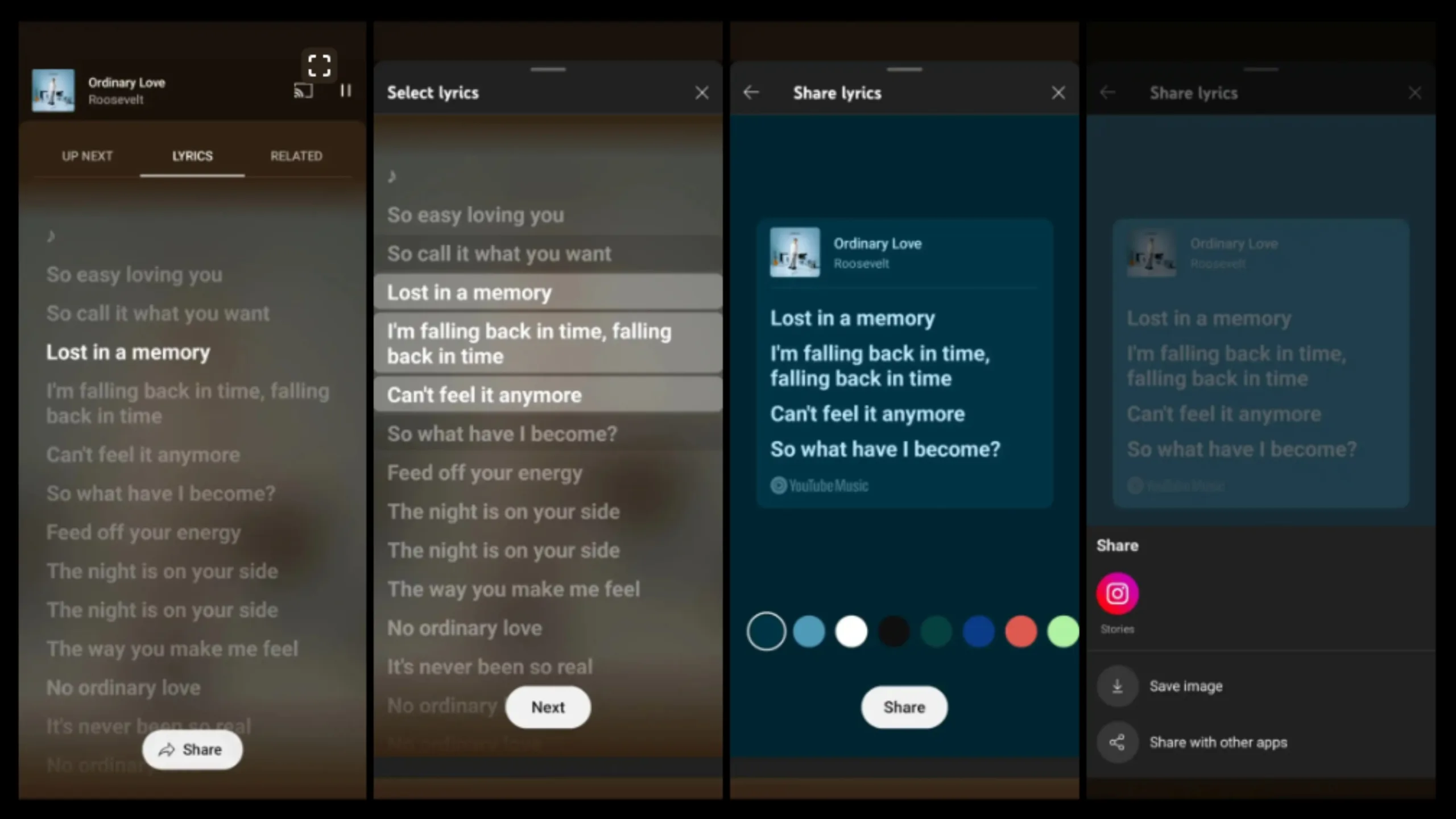 Nova função do YouTube Music permite compartilhar letras com visual personalizado 2 YouTube Music