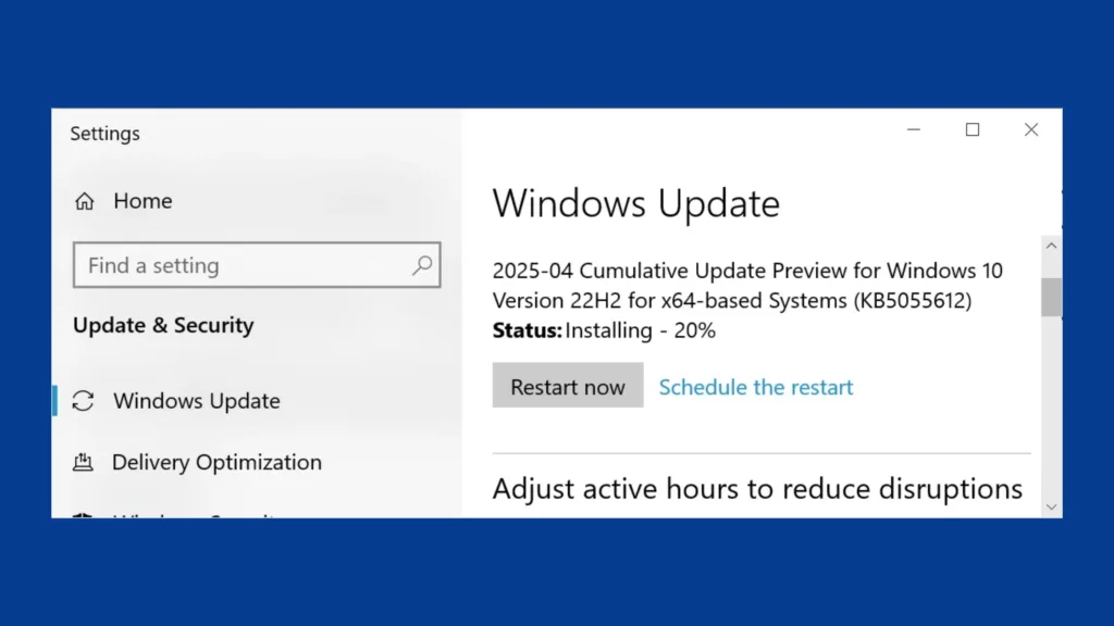 Prévia da atualização cumulativa KB5055612 do Windows 10