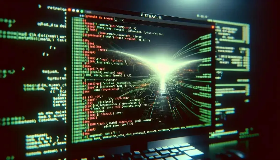 Tela do terminal exibindo saída do comando Linux strace