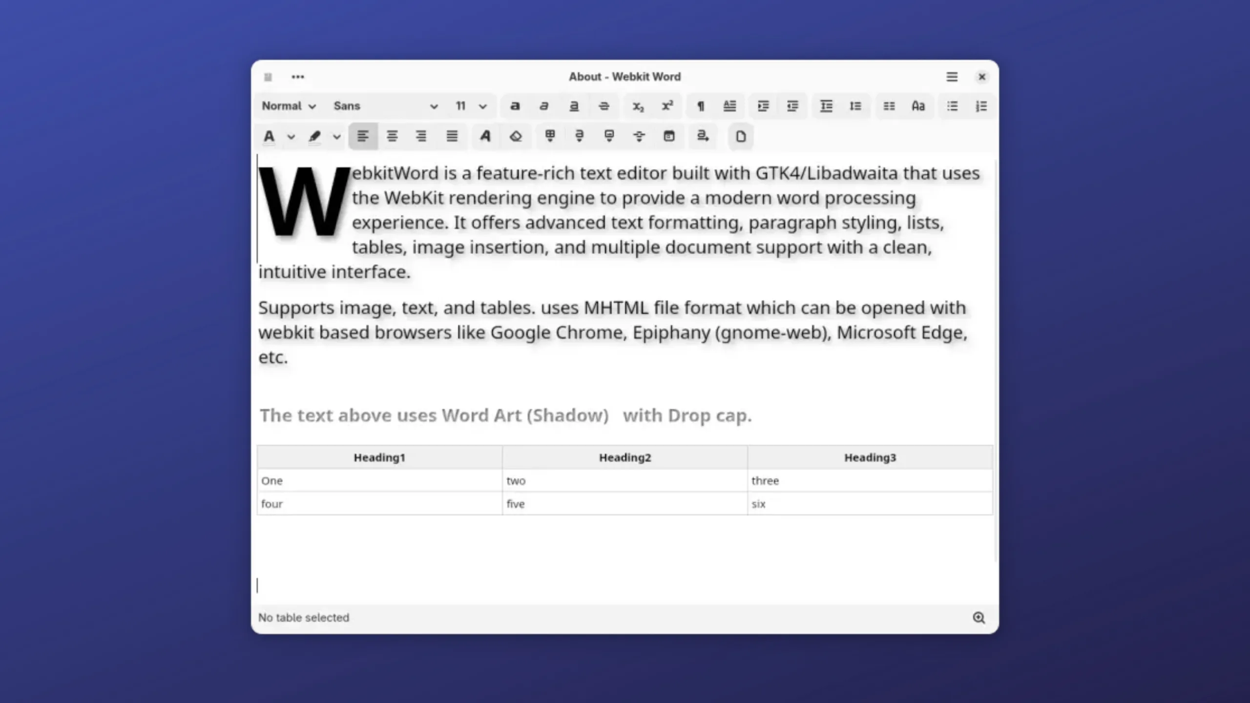 Instale o WebkitWord no Ubuntu, Fedora, Debian e outras distribuições Linux com Flatpak 2 Imagem com a interface do WebkitWord