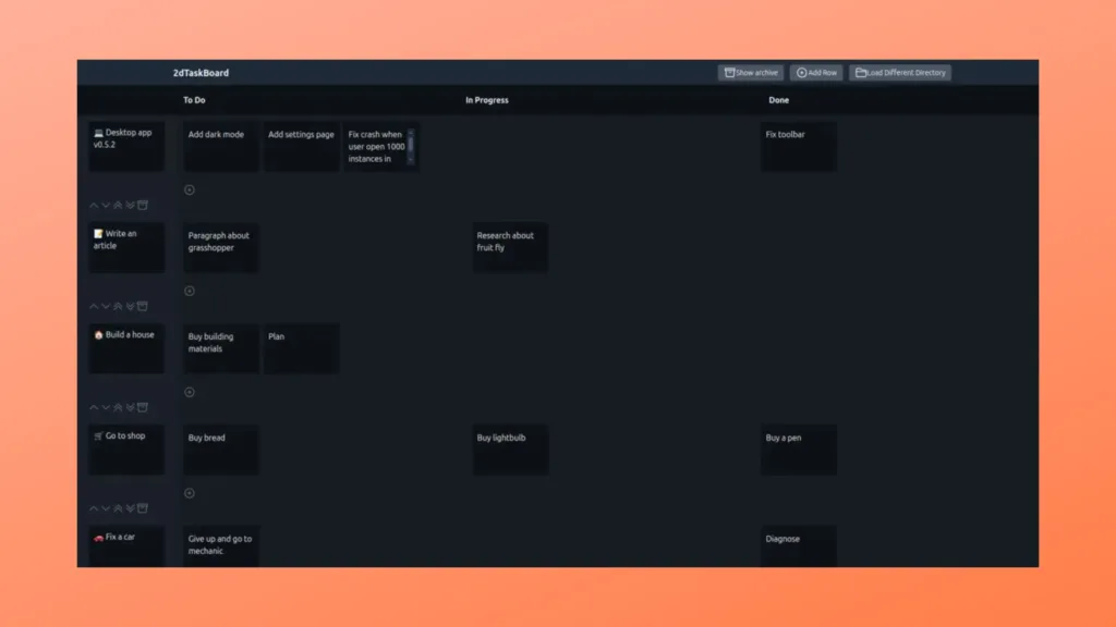 Imagem com a interface do 2dtaskboard