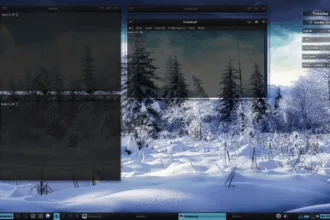 IceWM 3.8.0 com múltiplos terminais e monitoramento de CPU e memória no painel lateral.
