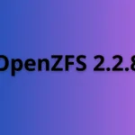 OpenZFS 2.2.8 com destaque visual sobre fundo degradê roxo e azul