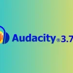 Logo do Audacity 3.7.4 sobre fundo colorido representando o lançamento da nova versão com IA OpenVINO