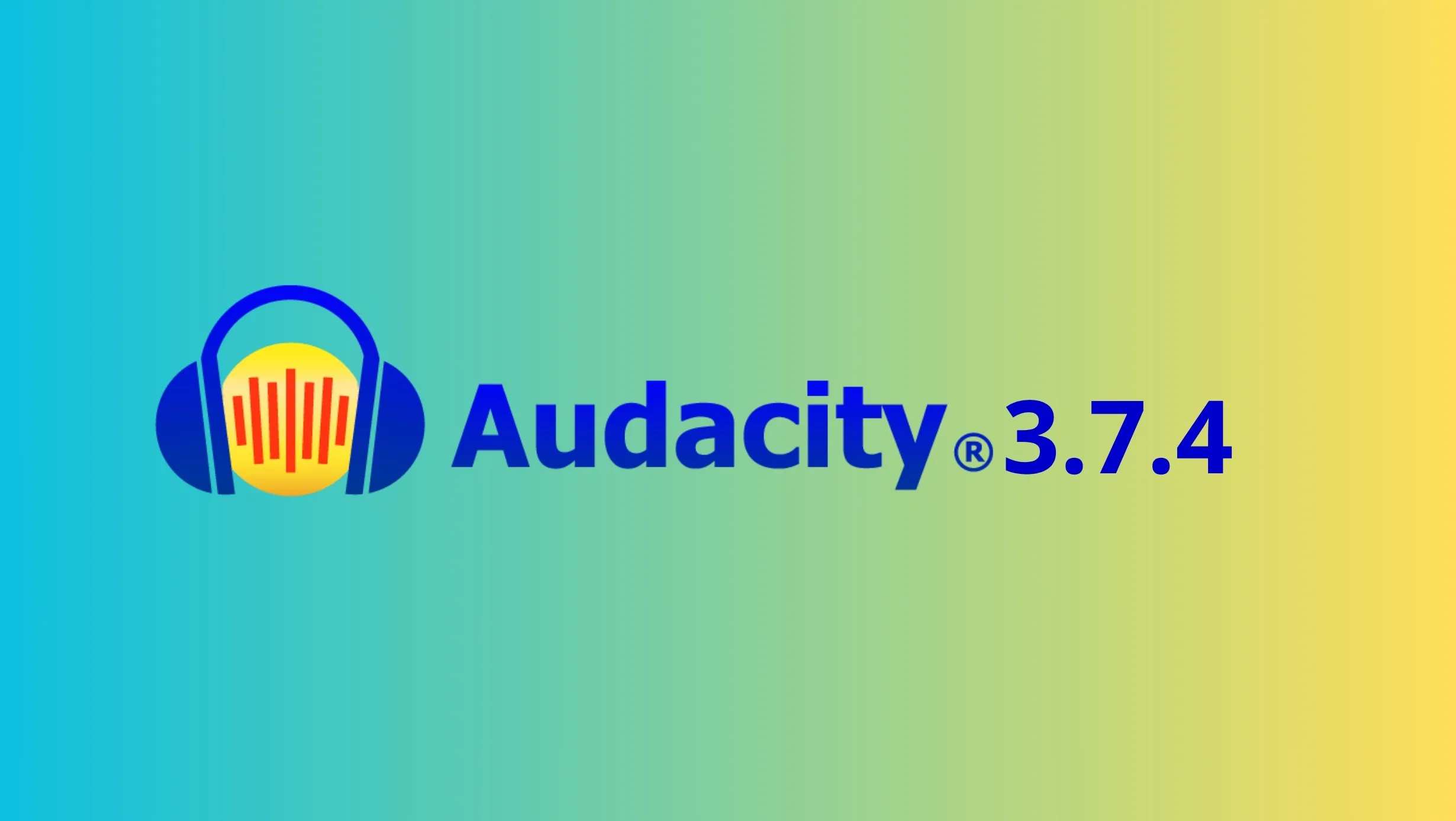 Logo do Audacity 3.7.4 sobre fundo colorido representando o lançamento da nova versão com IA OpenVINO